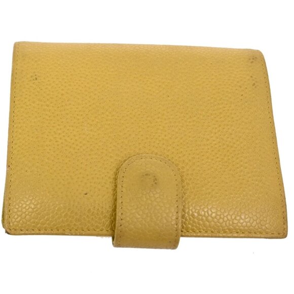 CHANEL CC Bifold Compact Wallet Grained Calfskin Leather Yellow Vintage 66KB511 - Picture 5 of 14